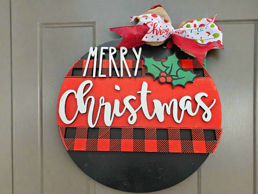 Merry Christmas, Holly - Themed Decorative Door Round